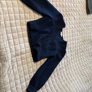 Navy Textured Long Sleeve Crop Top